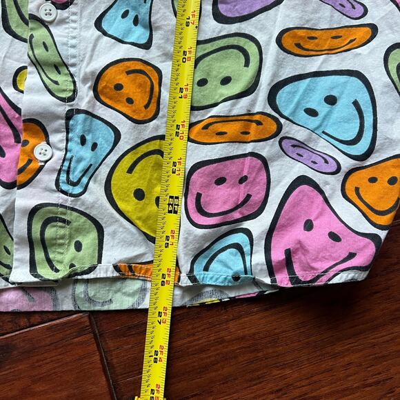 VTG aLab Mens Small Smiley Face Print Short Sleeve Button Up Shirt Funky Novelty - Picture 7 of 7